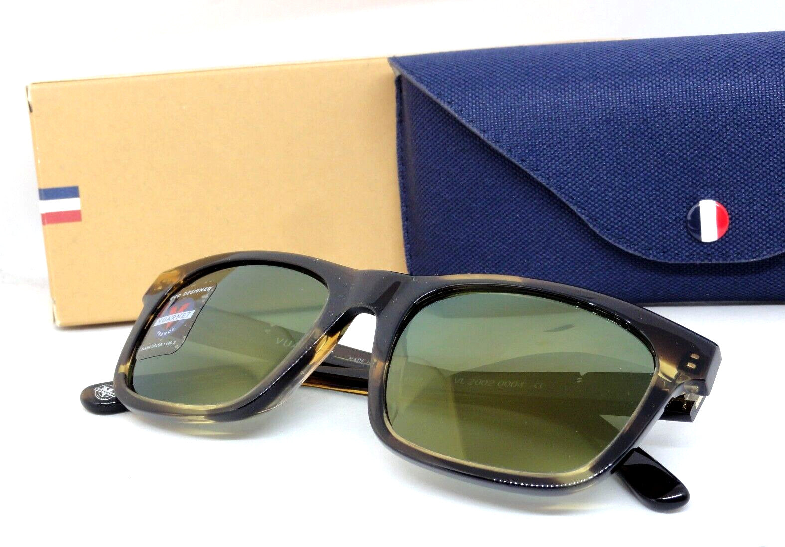 VUARNET SUNGLASSES  VL 2002 0004 1128 DISTRICT MINERAL LENS GREEN FLASH